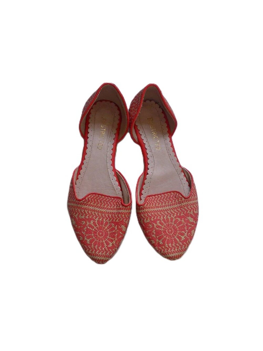 Restricted Red Off White Woven D'Orsay Flats Pointed Toe Cottagecore Boho 7.5